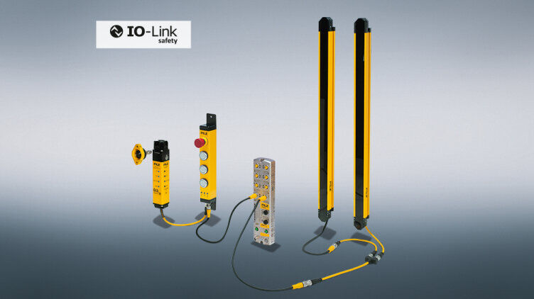 IO-Link Safety components, including safety light curtains, sensors and operation elements for the efficient integration of safety technology into industrial automation plants