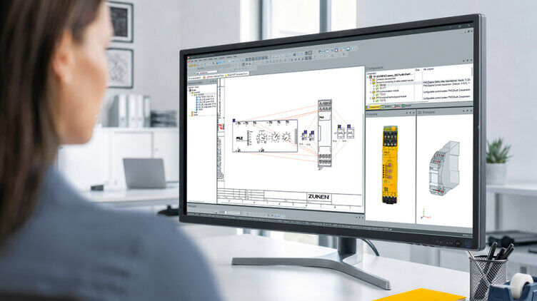 Zuken E3.series software for the electrical design of circuit diagrams and safety controllers on the CAD workstation