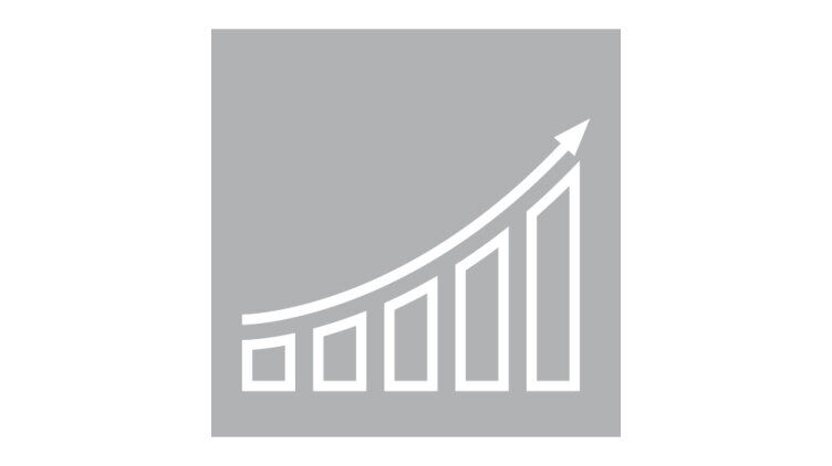 An ascending bar chart with an arrow to illustrate growth, increased productivity and continuous process optimisation.