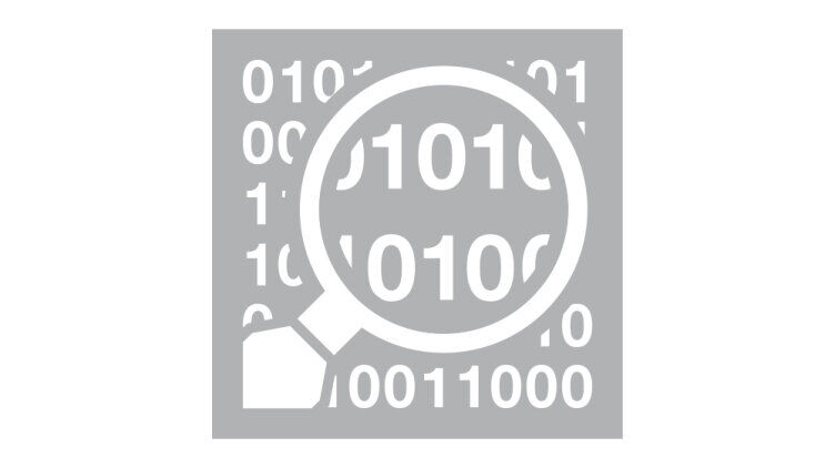 Magnifying glass over binary numbers, symbolising the analysis of digital data, early identification of information and process optimisation.
