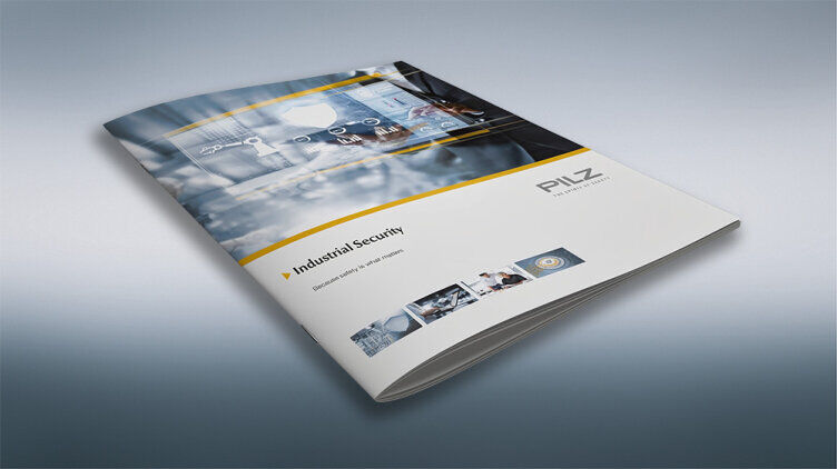 A flyer about Pilz's Industrial Security Services, containing information on securing machinery, plant and industrial networks