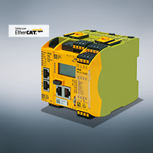 The safe and configurable small controller PNOZmulti 2 from Pilz now offers the open communication system EtherCAT in combination with the safe protocol Safety-over-EtherCAT FSoE. This makes it possible to transfer both control and safety-related information, for greater efficiency in production. (Photo: © Pilz GmbH & Co. KG)